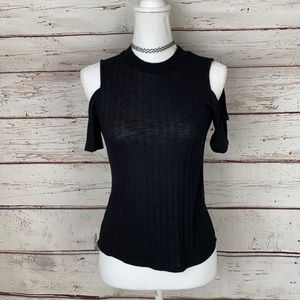 Pink Rose Cold Shoulder Black Medium Top